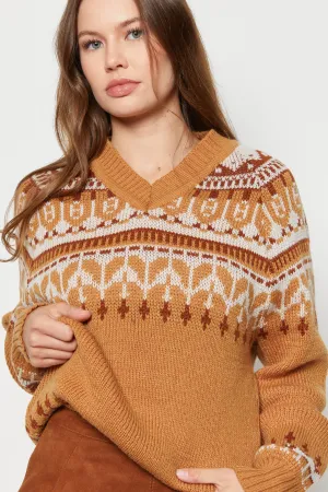70s Mustard Fair Isle Sweater M
