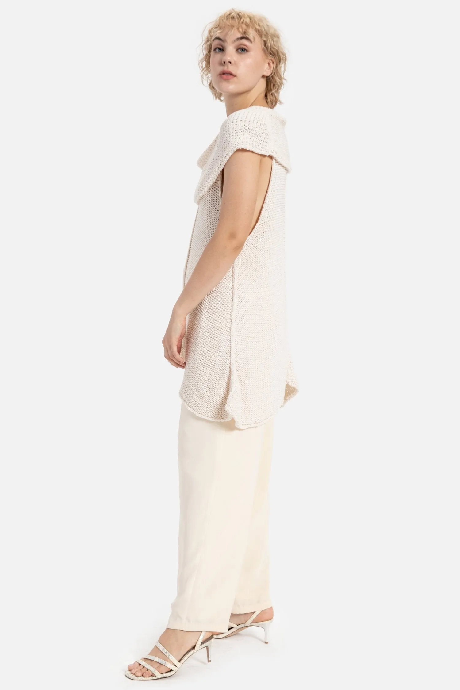 90s Cream Cowl Sweater Tank S/M