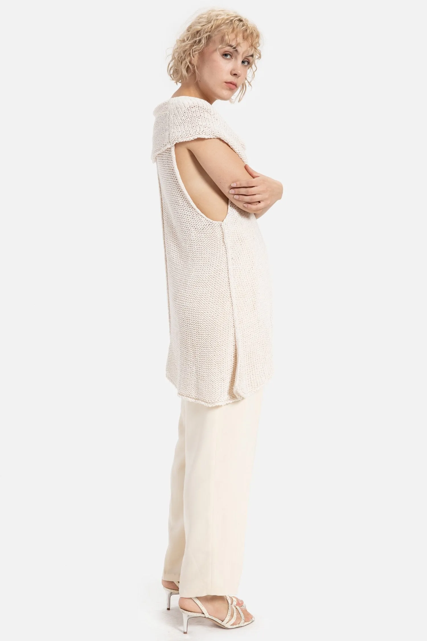 90s Cream Cowl Sweater Tank S/M