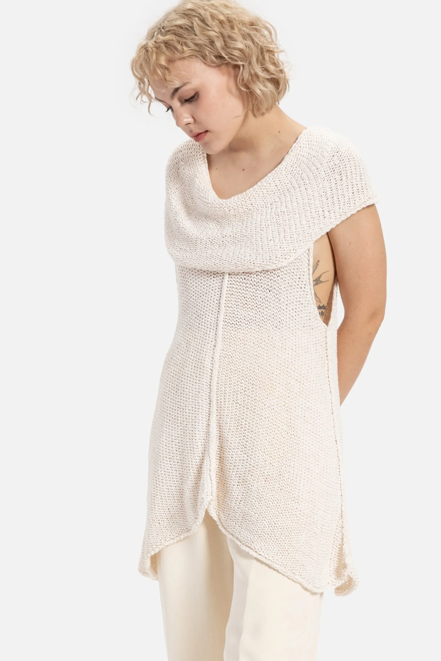 90s Cream Cowl Sweater Tank S/M