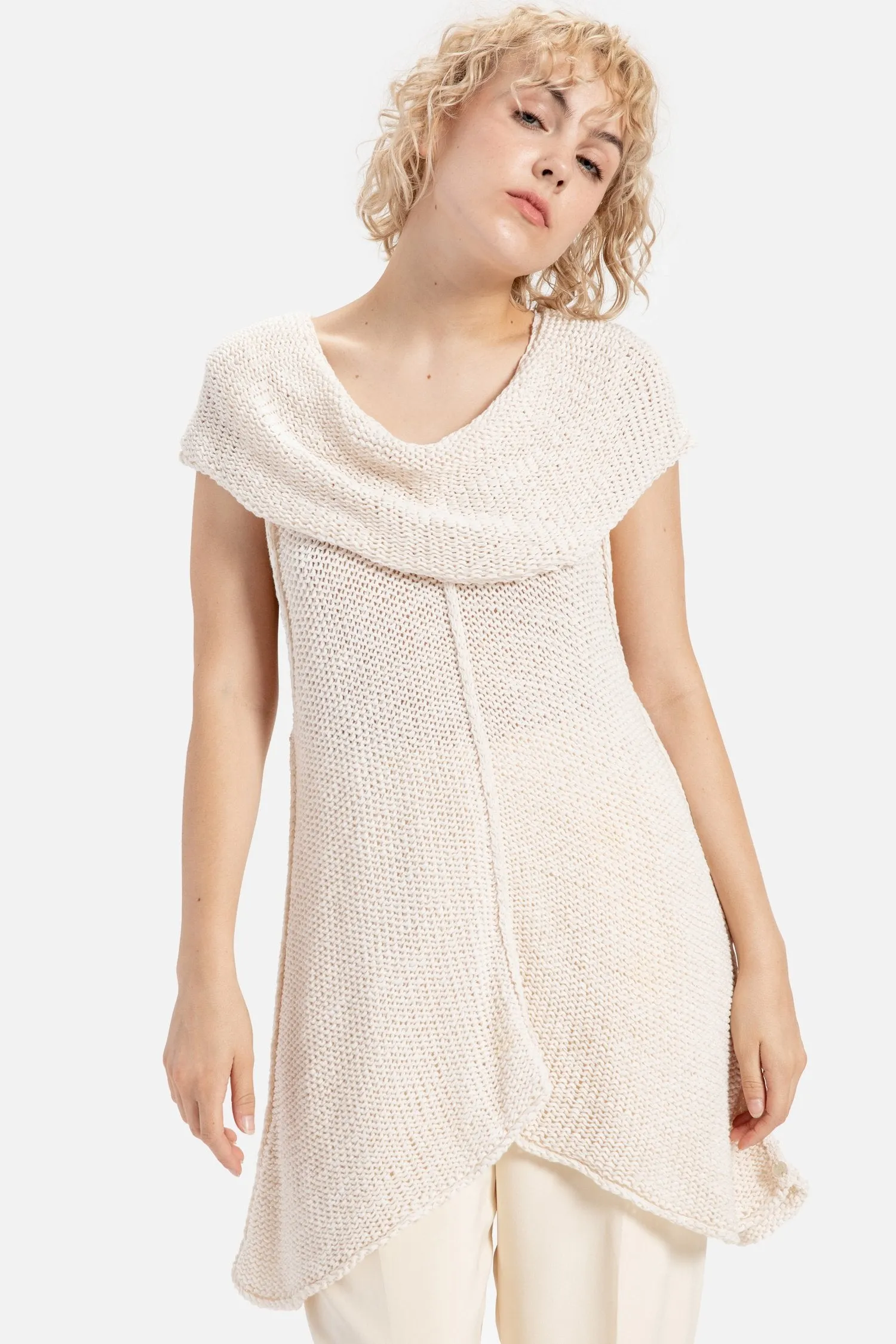 90s Cream Cowl Sweater Tank S/M