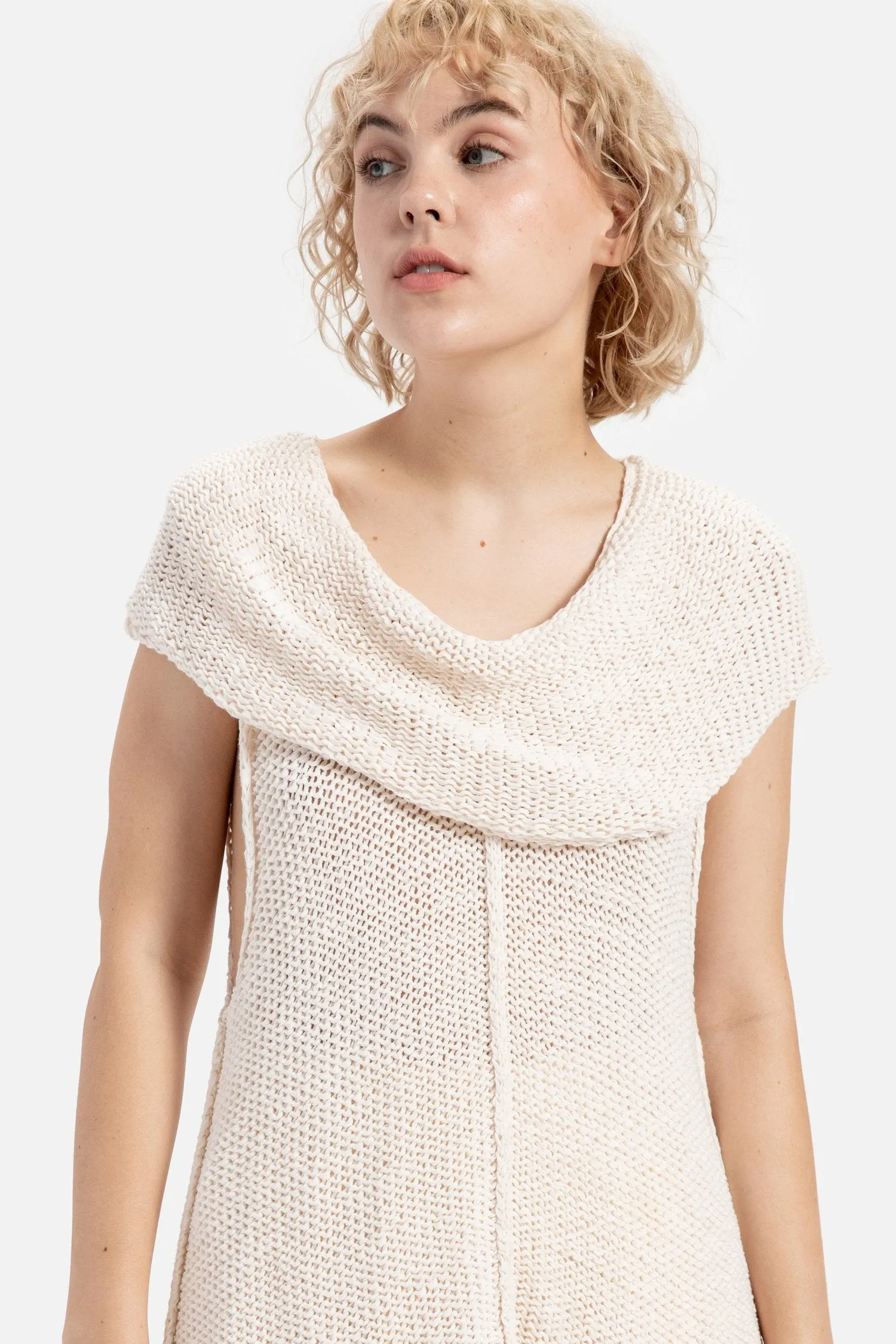90s Cream Cowl Sweater Tank S/M