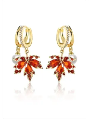 A Lasting Impression Rhinestone Maple Leaf Drop Earrings
