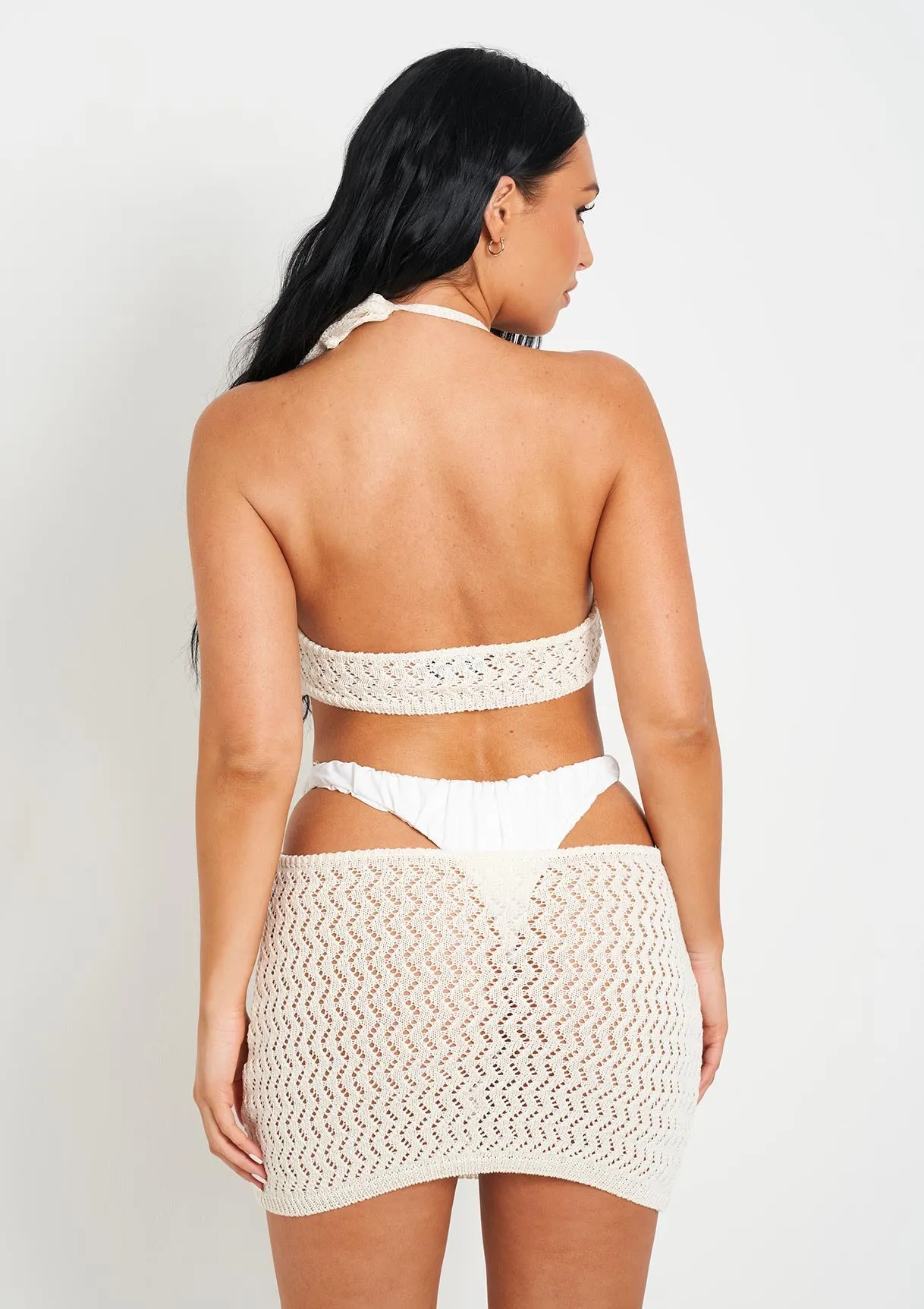 Aarya Cream Knit Cut Out Mini Dress