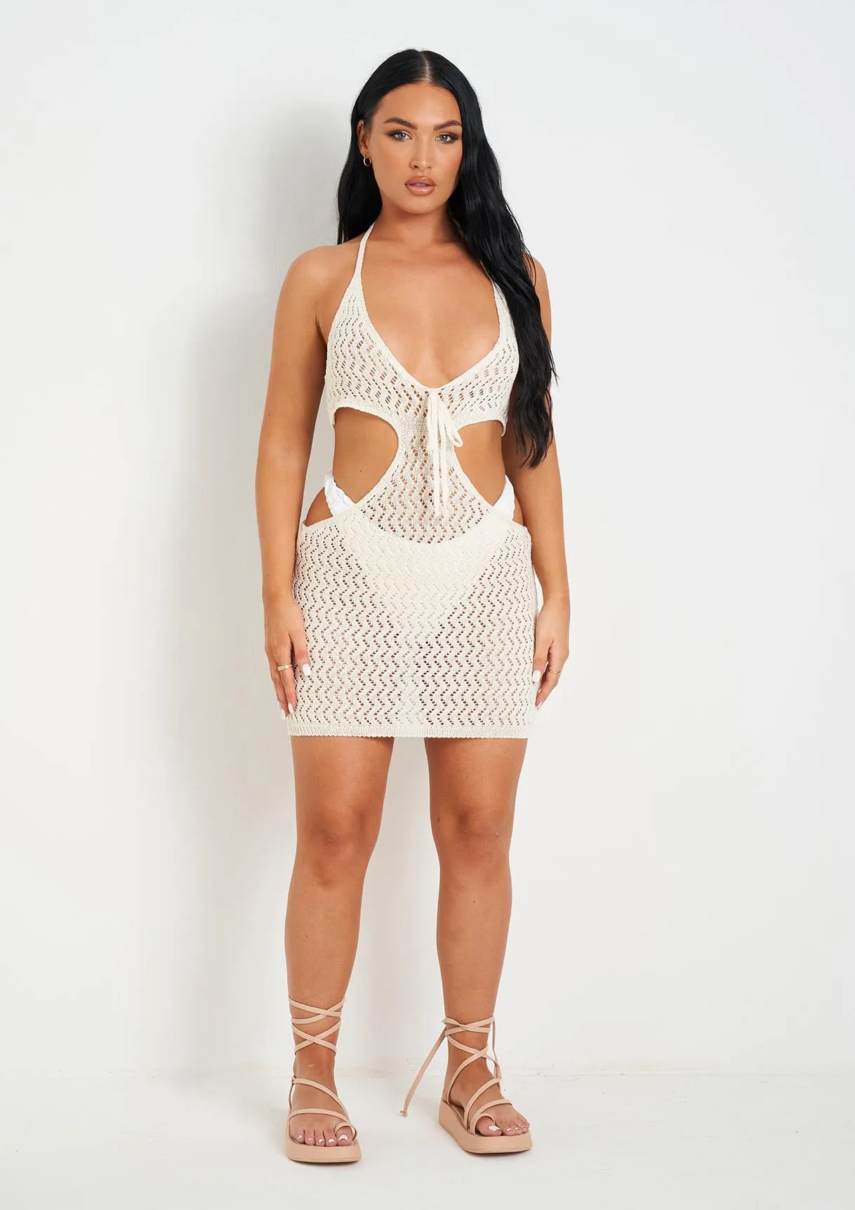 Aarya Cream Knit Cut Out Mini Dress