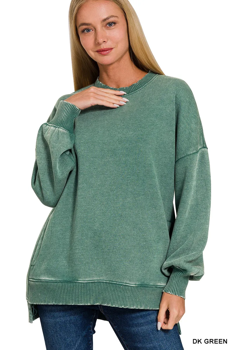 Acid Wash Fleece Hi-Low Pullover w/ Pockets (14 Options)