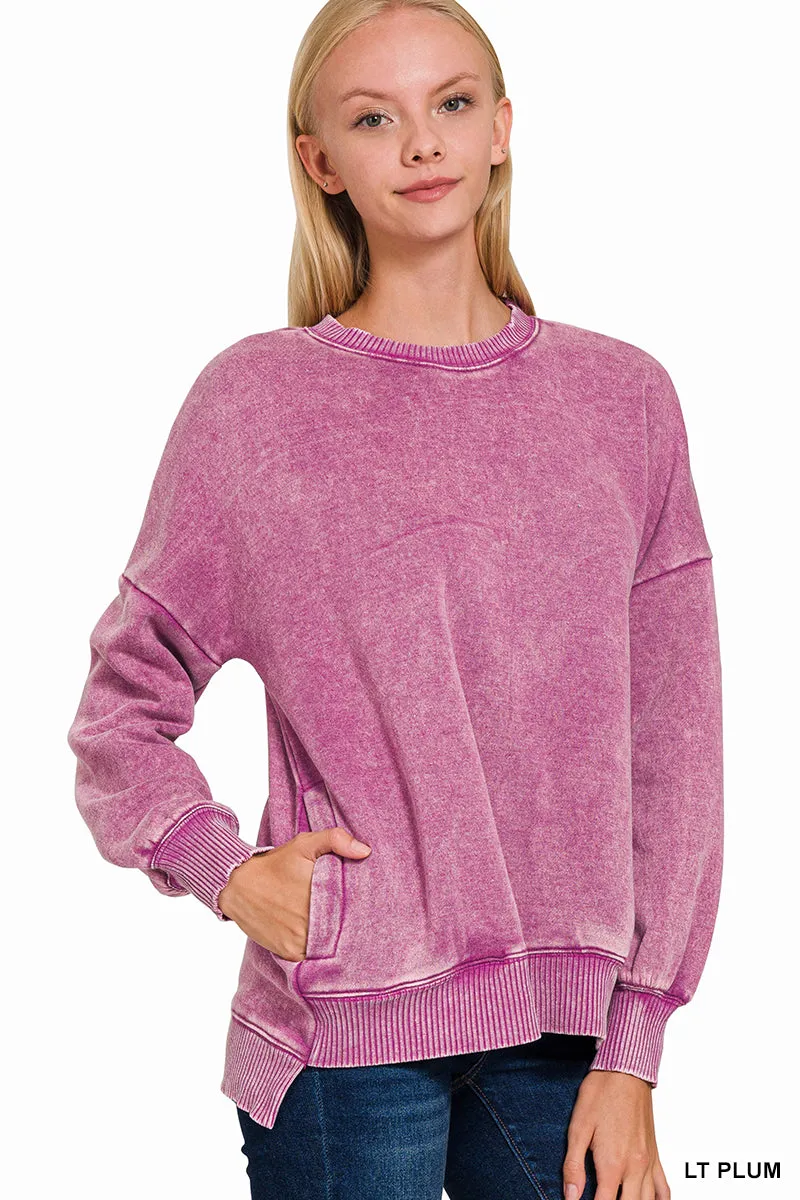 Acid Wash Fleece Hi-Low Pullover w/ Pockets (14 Options)