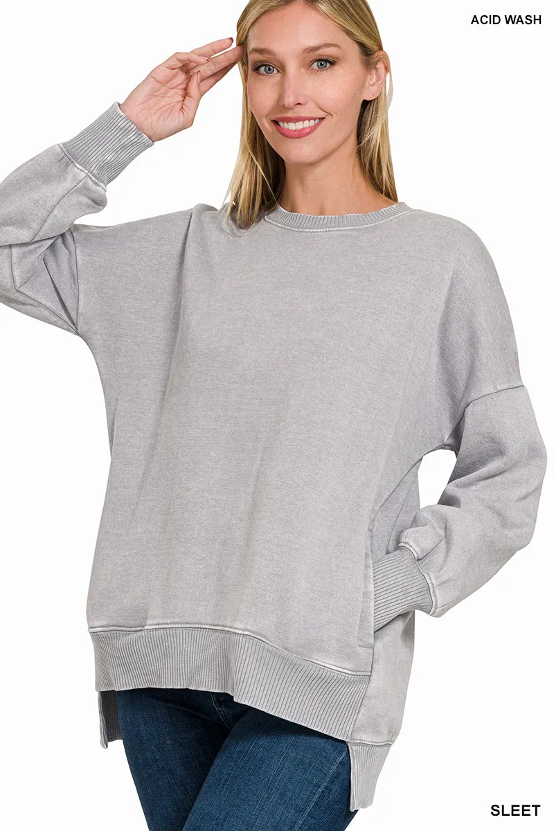 Acid Wash Fleece Hi-Low Pullover w/ Pockets (14 Options)