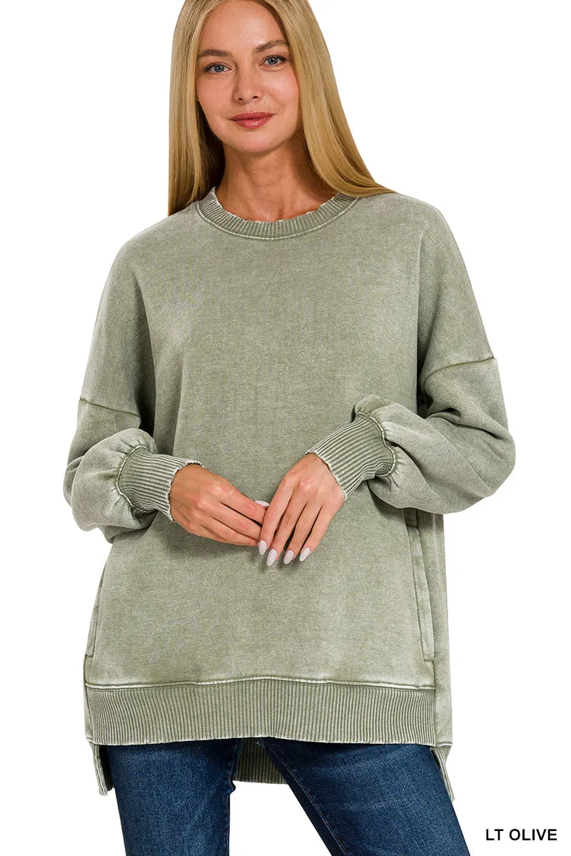 Acid Wash Fleece Hi-Low Pullover w/ Pockets (14 Options)