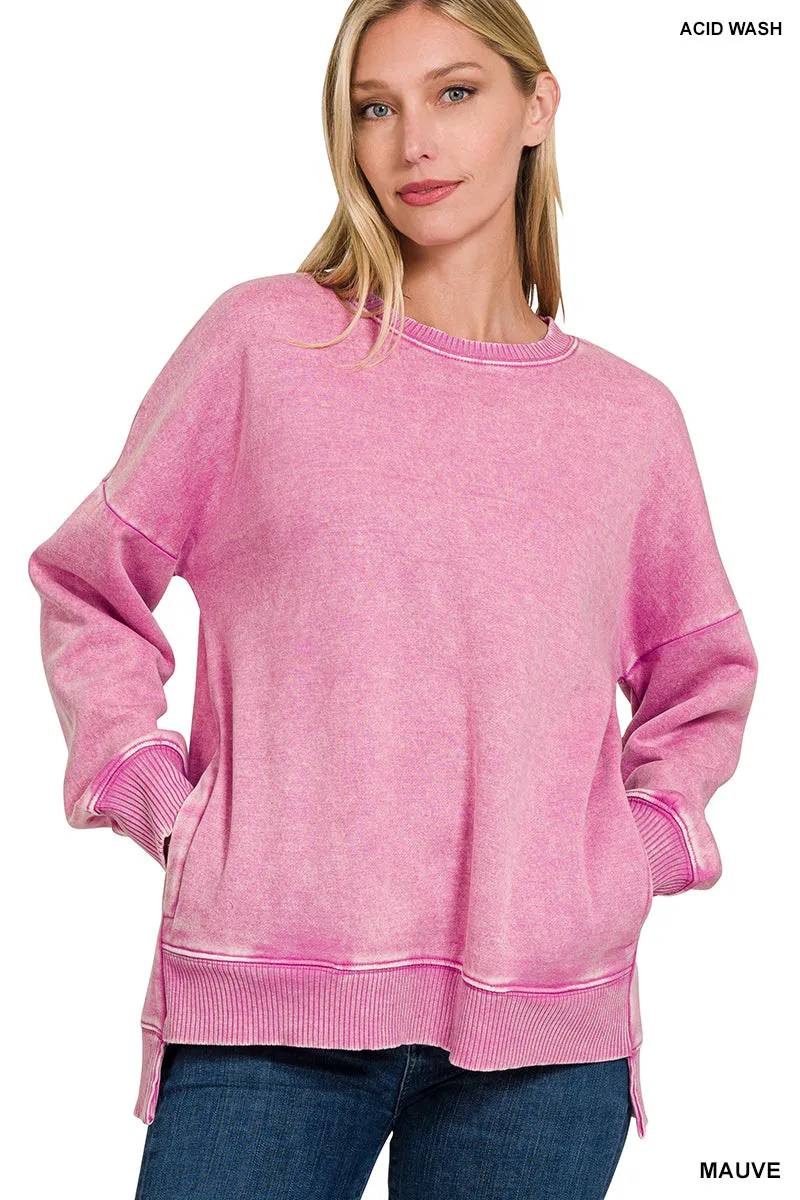 Acid Wash Fleece Hi-Low Pullover w/ Pockets (14 Options)