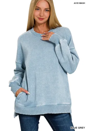 Acid Wash Fleece Hi-Low Pullover w/ Pockets (14 Options)