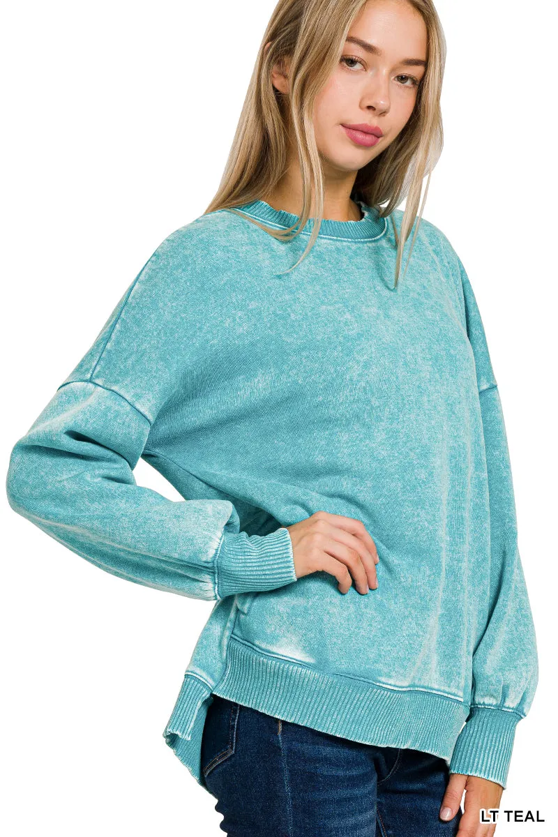 Acid Wash Fleece Hi-Low Pullover w/ Pockets (14 Options)