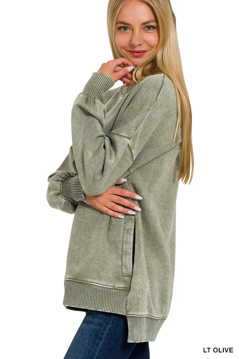 Acid Wash Fleece Hi-Low Pullover w/ Pockets (14 Options)