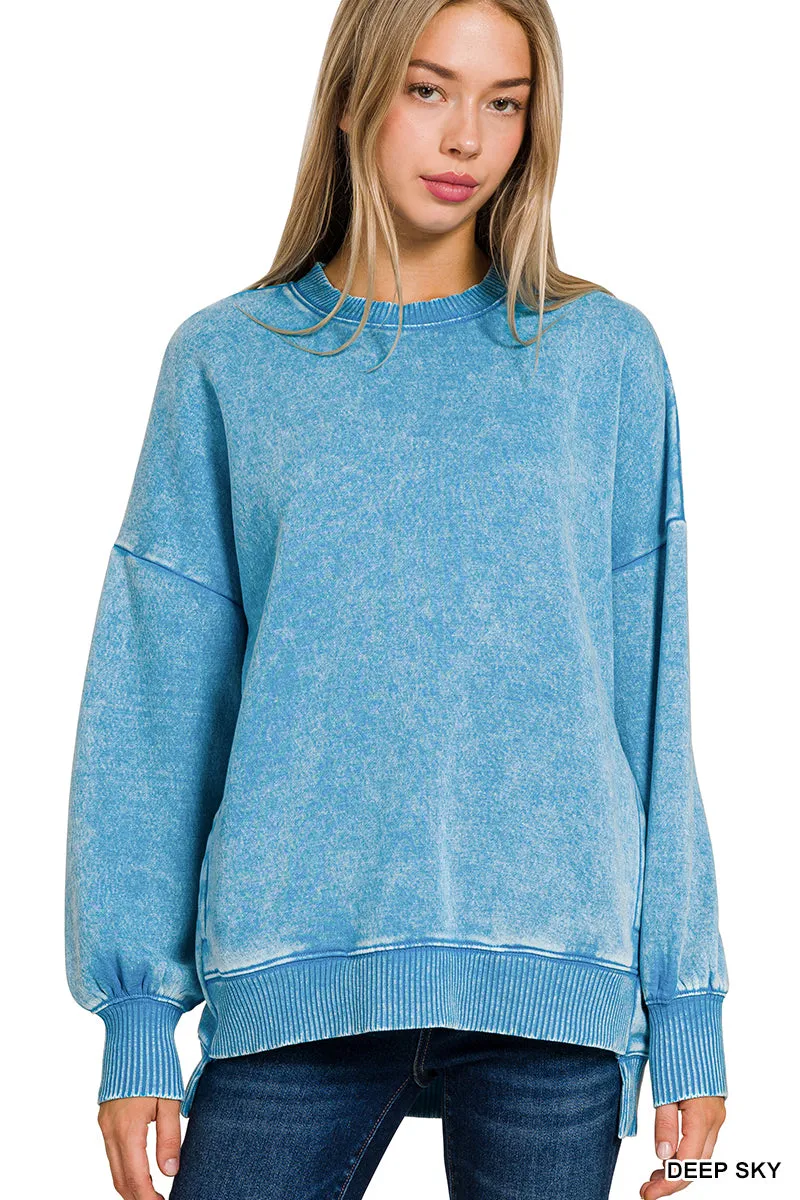 Acid Wash Fleece Hi-Low Pullover w/ Pockets (14 Options)