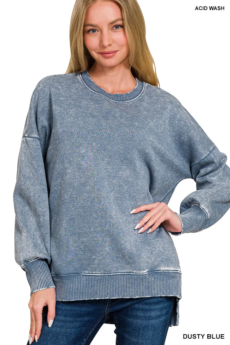 Acid Wash Fleece Hi-Low Pullover w/ Pockets (14 Options)