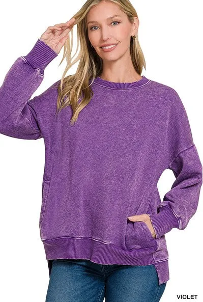 Acid Wash Fleece Hi-Low Pullover w/ Pockets (14 Options)