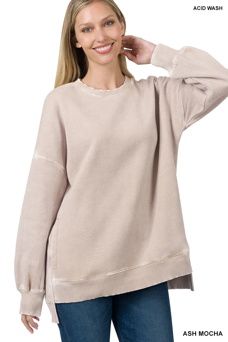 Acid Wash Fleece Hi-Low Pullover w/ Pockets (14 Options)