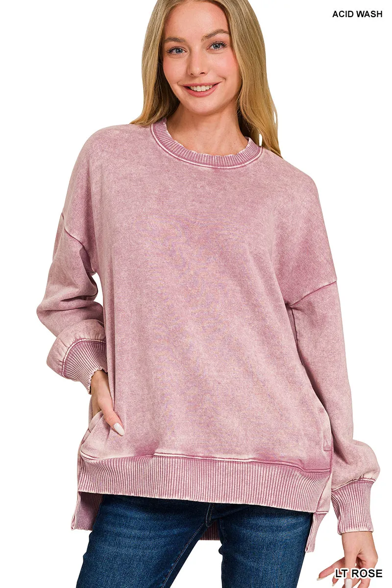 Acid Wash Fleece Hi-Low Pullover w/ Pockets (14 Options)