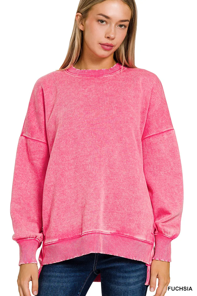 Acid Wash Fleece Hi-Low Pullover w/ Pockets (14 Options)