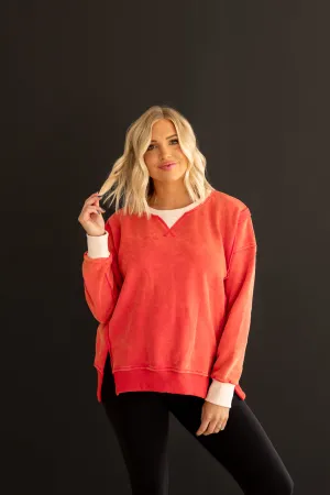Adeline Color Block Crewneck | Red
