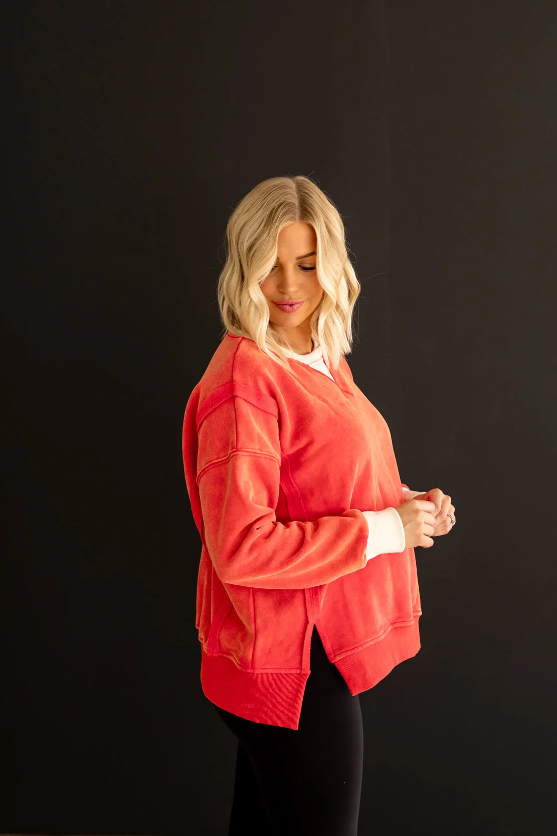 Adeline Color Block Crewneck | Red