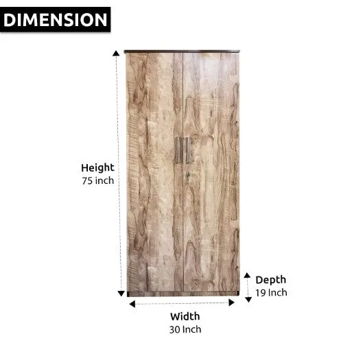 African Wood Textured 2 Door Wardrobe with 3 Shelves, Drawer and Hanging Space for Clothes | Wardrobe for Bedroom