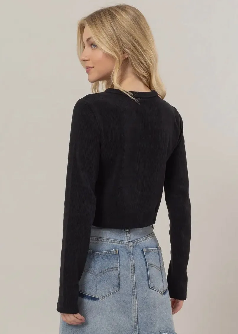 After Hours Button Down Ribbed Top in Onyx