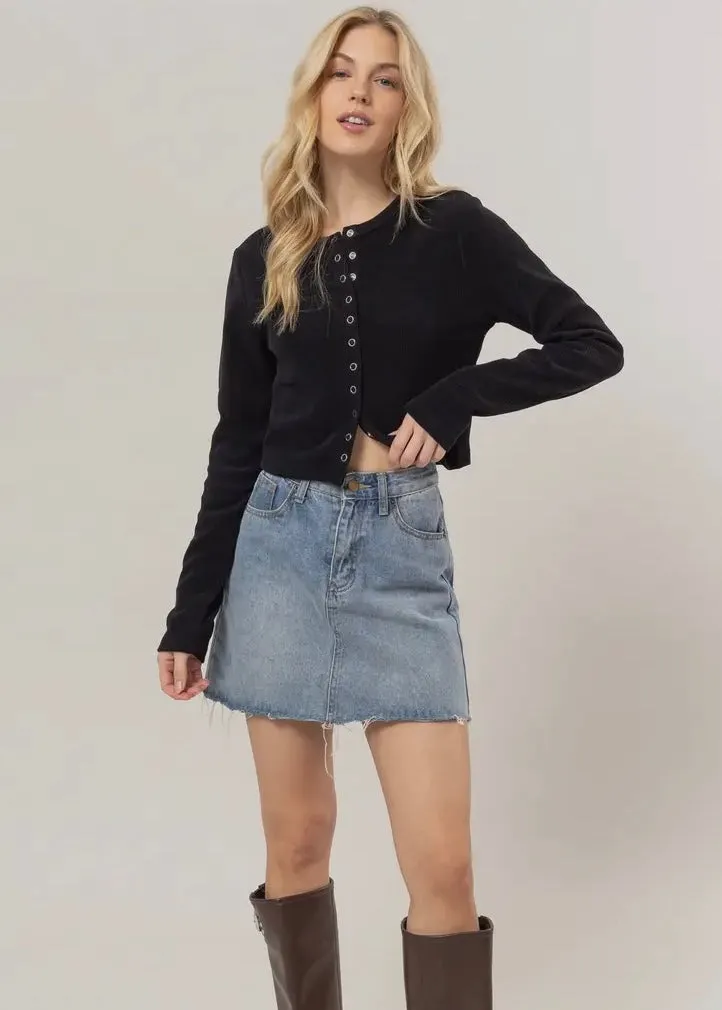 After Hours Button Down Ribbed Top in Onyx