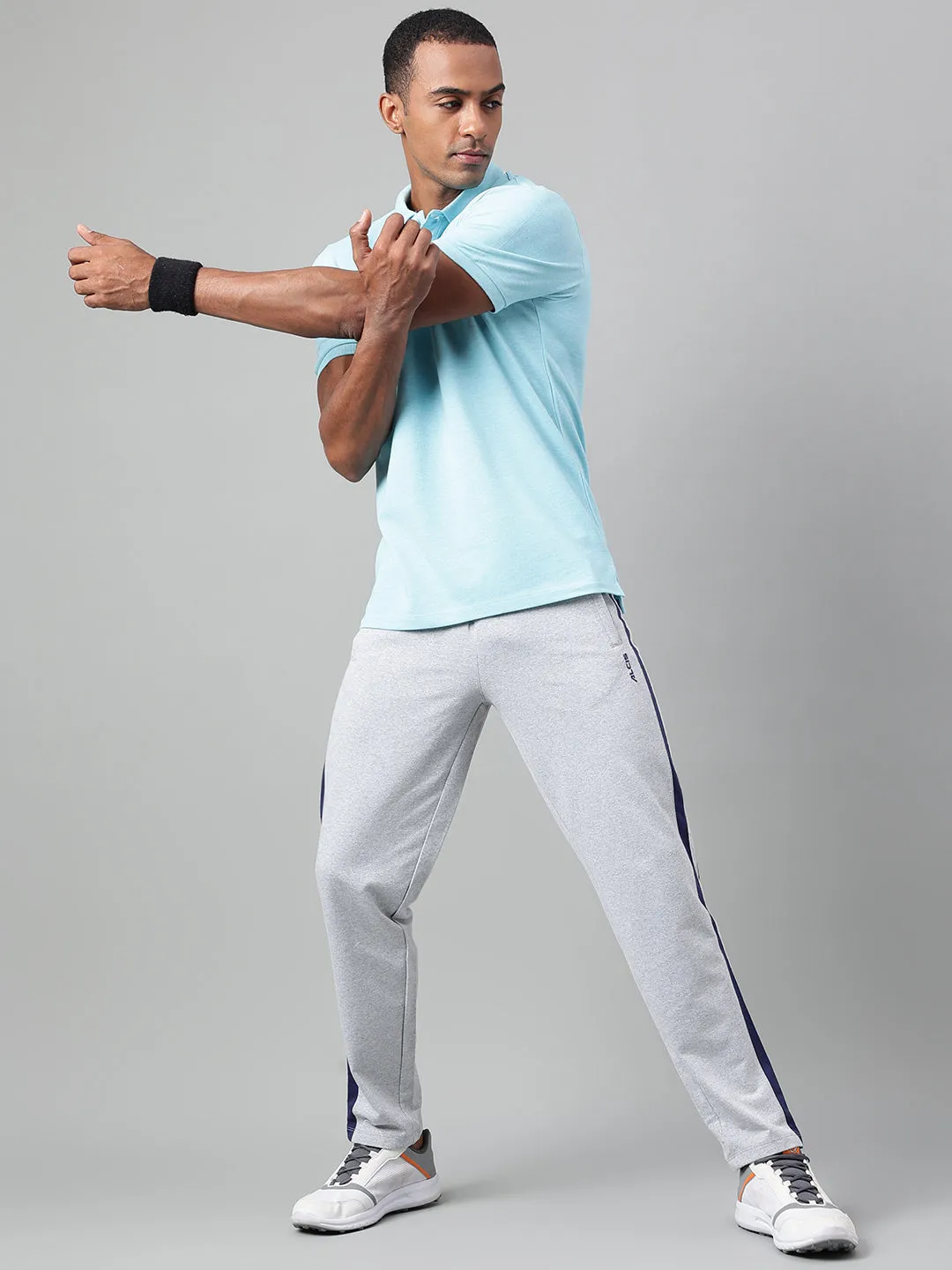 Alcis Men's Sky Blue Melange Soft-Touch Regular-Fit Athleisure Polo T-Shirt