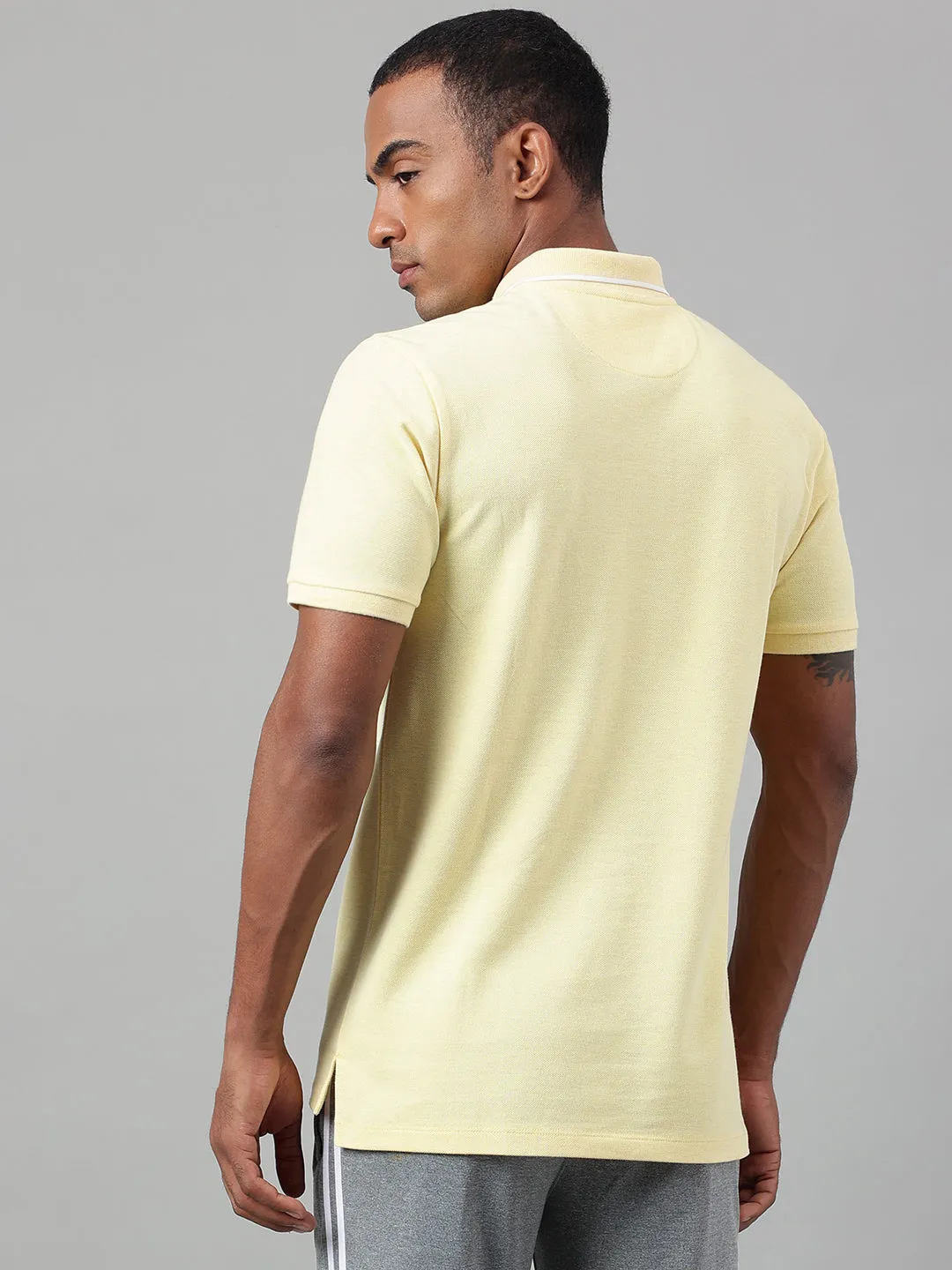 Alcis Men's Yellow Melange Soft-Touch Regular-Fit Athleisure Polo T-Shirt