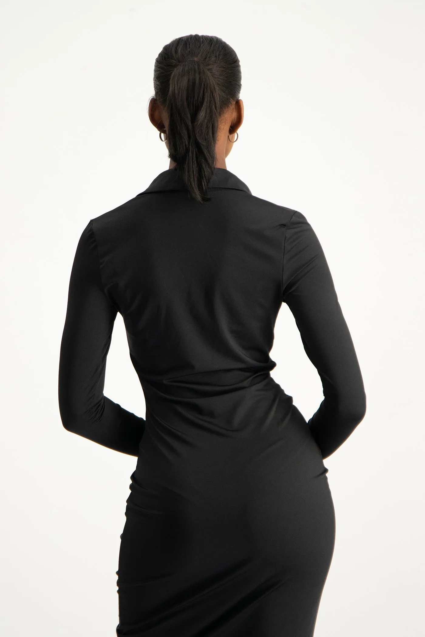 Alice Long Sleeve Ruched Dress - Black