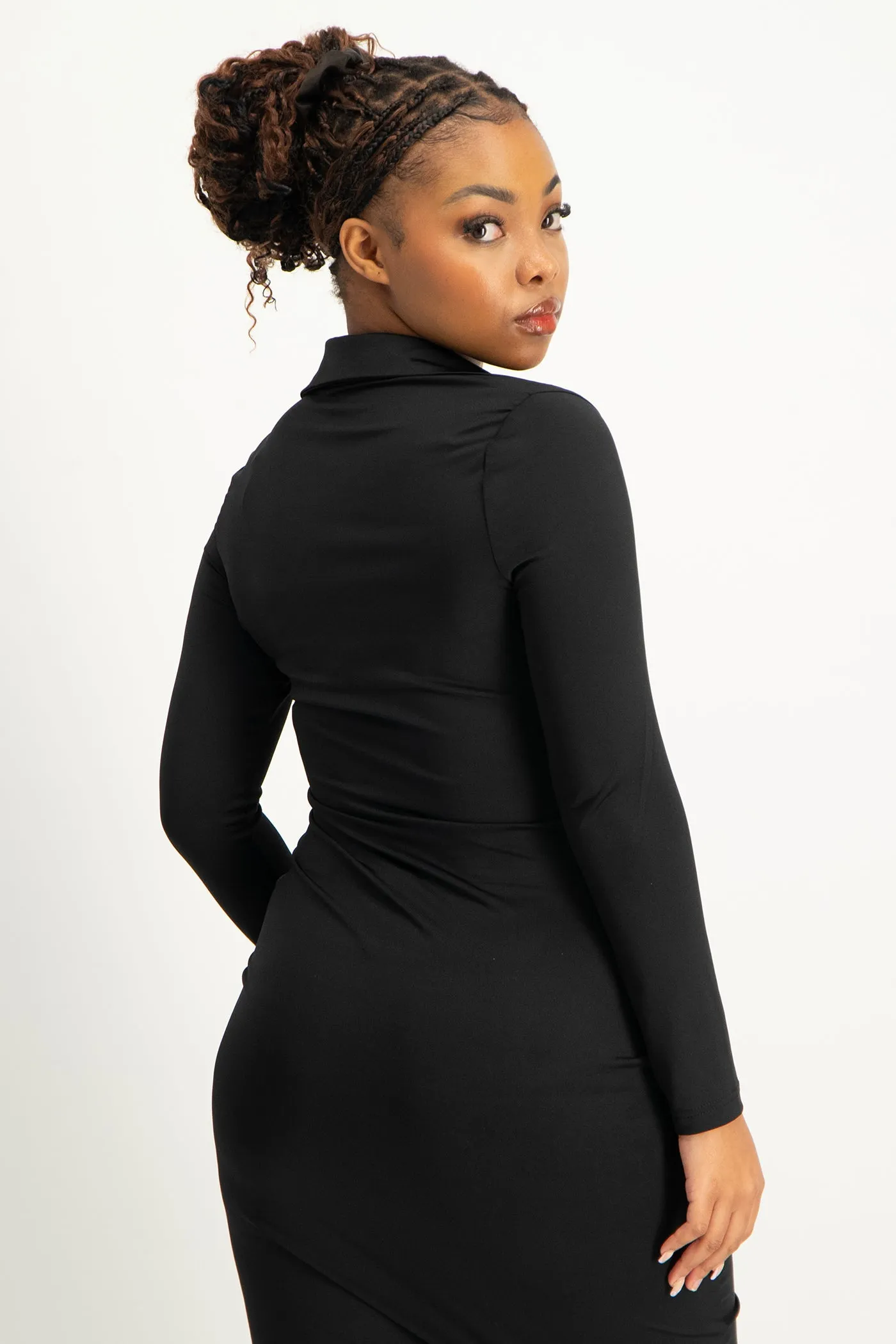 Alice Long Sleeve Ruched Dress - Black