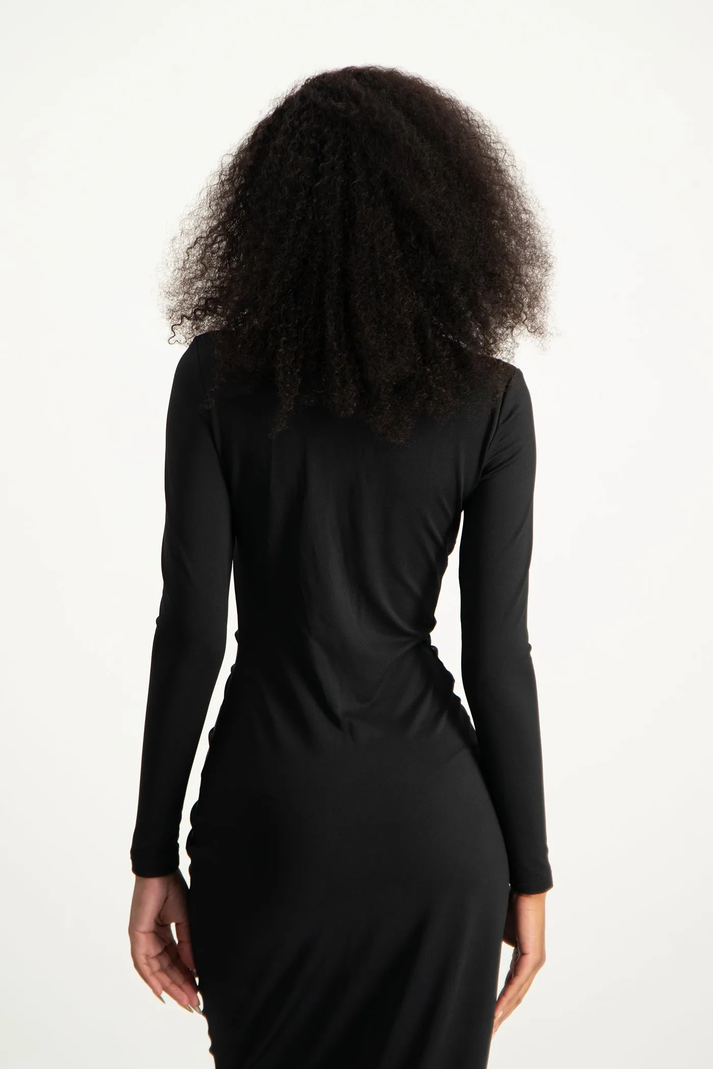 Alice Long Sleeve Ruched Dress - Black