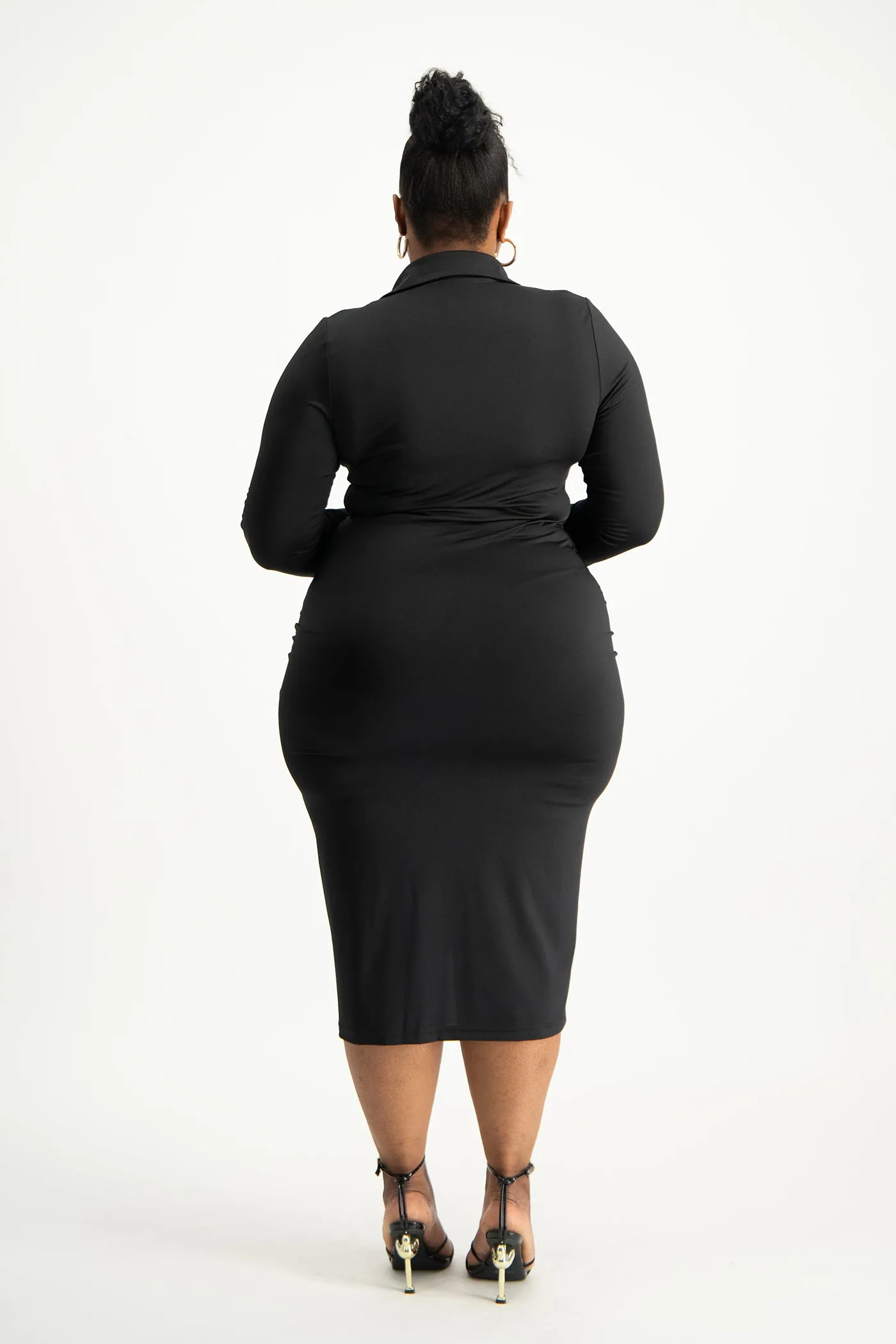 Alice Long Sleeve Ruched Dress - Black