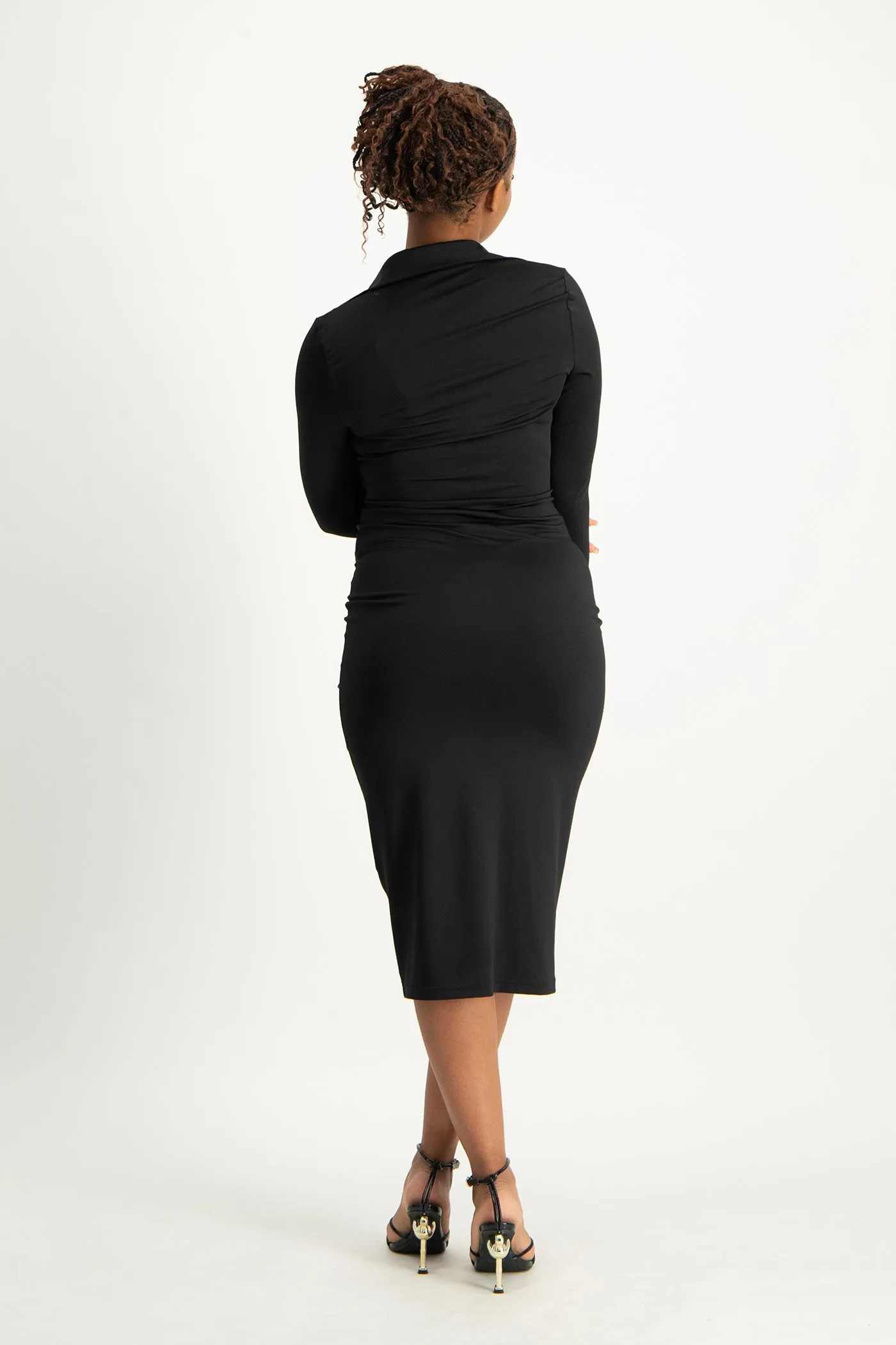 Alice Long Sleeve Ruched Dress - Black