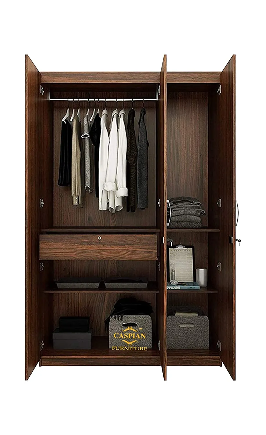 Almirah || Wooden Cupboard || Home Storage Cabinet Engineered Wood 3 Door Wardrobe (Finish Color - Walnut Brown, Pre-Assembled)