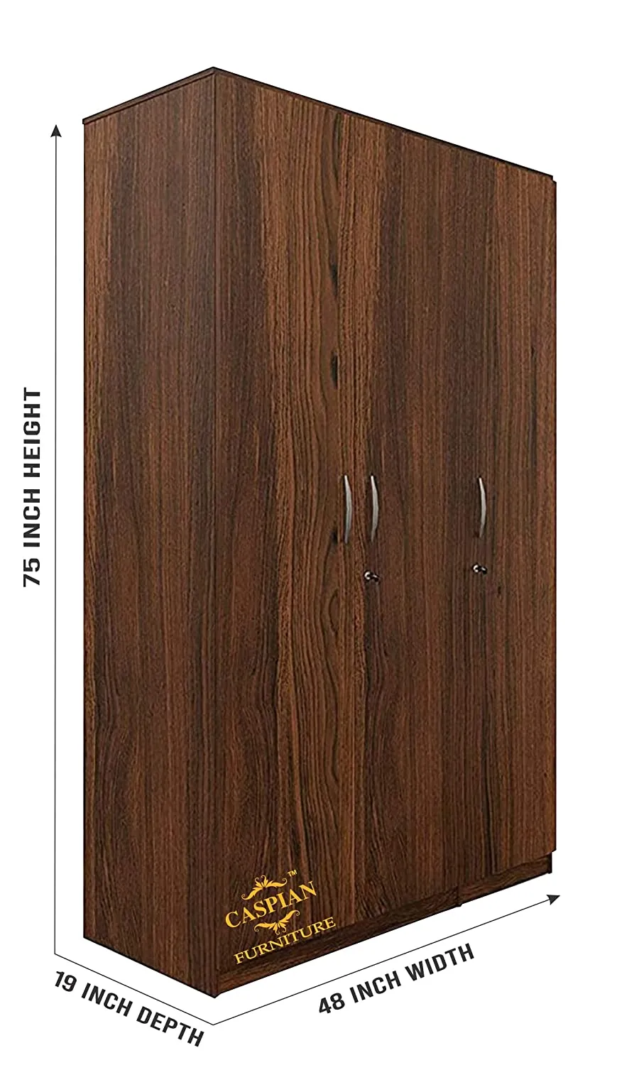 Almirah || Wooden Cupboard || Home Storage Cabinet Engineered Wood 3 Door Wardrobe (Finish Color - Walnut Brown, Pre-Assembled)