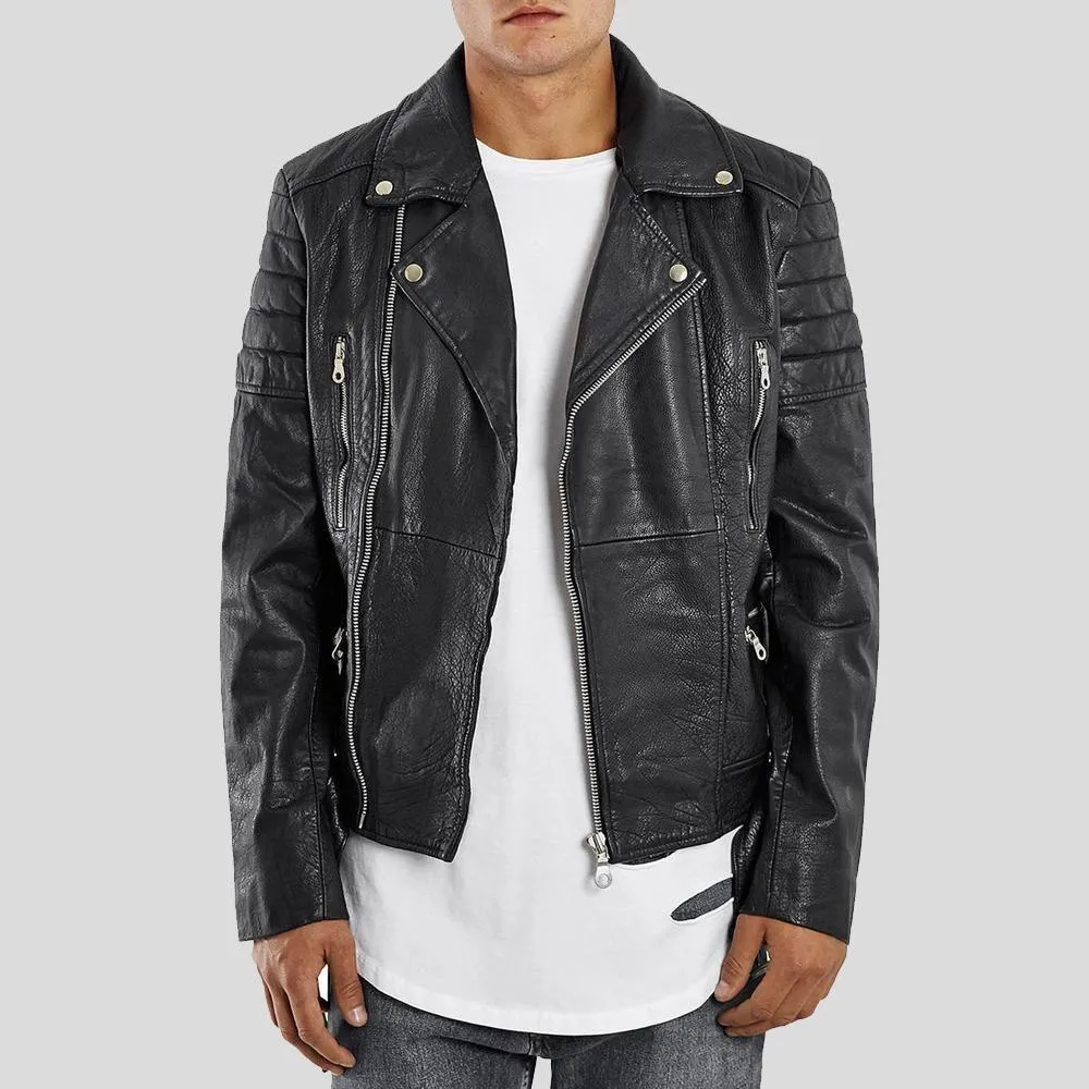 Alvin Black Biker Quilted Leather Jacket for Men