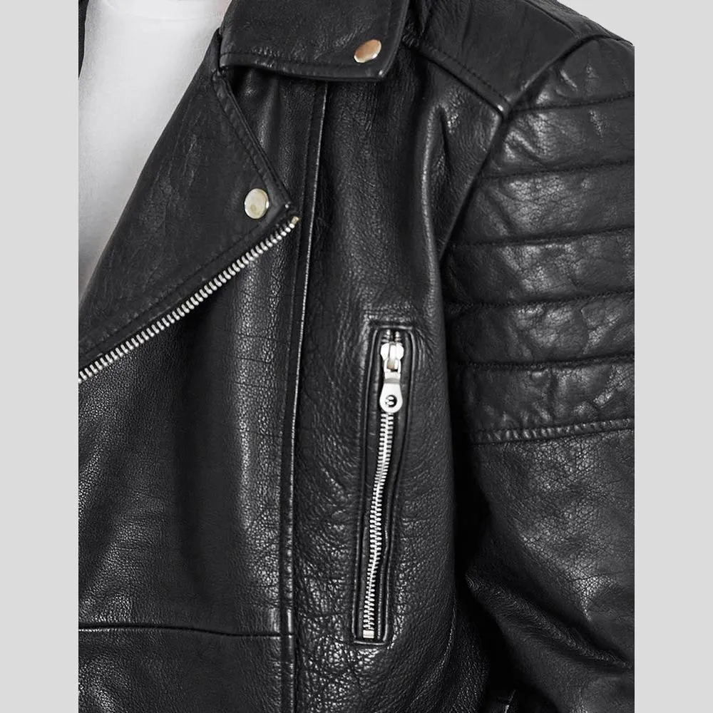 Alvin Black Biker Quilted Leather Jacket for Men