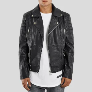 Alvin Black Biker Quilted Leather Jacket for Men