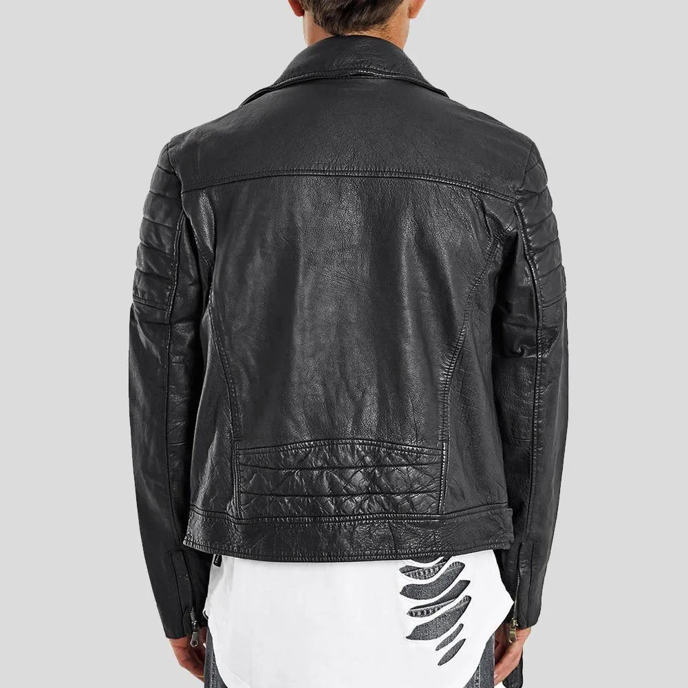 Alvin Black Biker Quilted Leather Jacket for Men