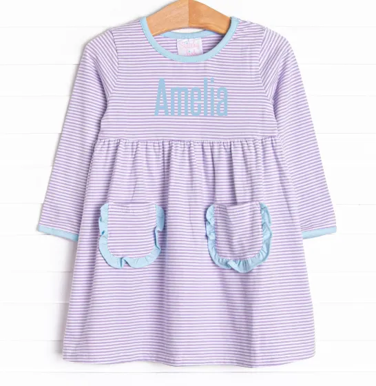 Amelia Dress, Lavender Stripe