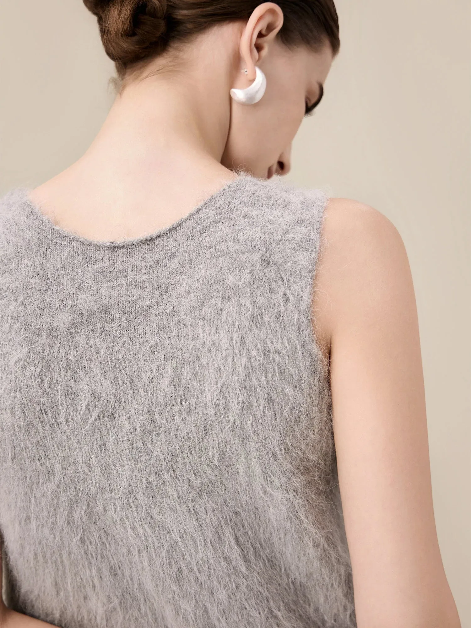 Amoretu Alpaca V-Neck Sleeveless Plush Knit Vest Dress