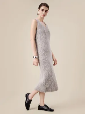 Amoretu Alpaca V-Neck Sleeveless Plush Knit Vest Dress