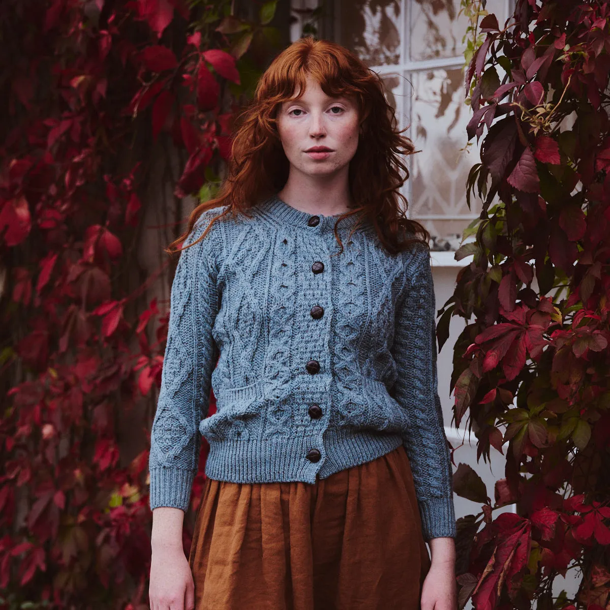 Aran Cardigan - Dusty Blue