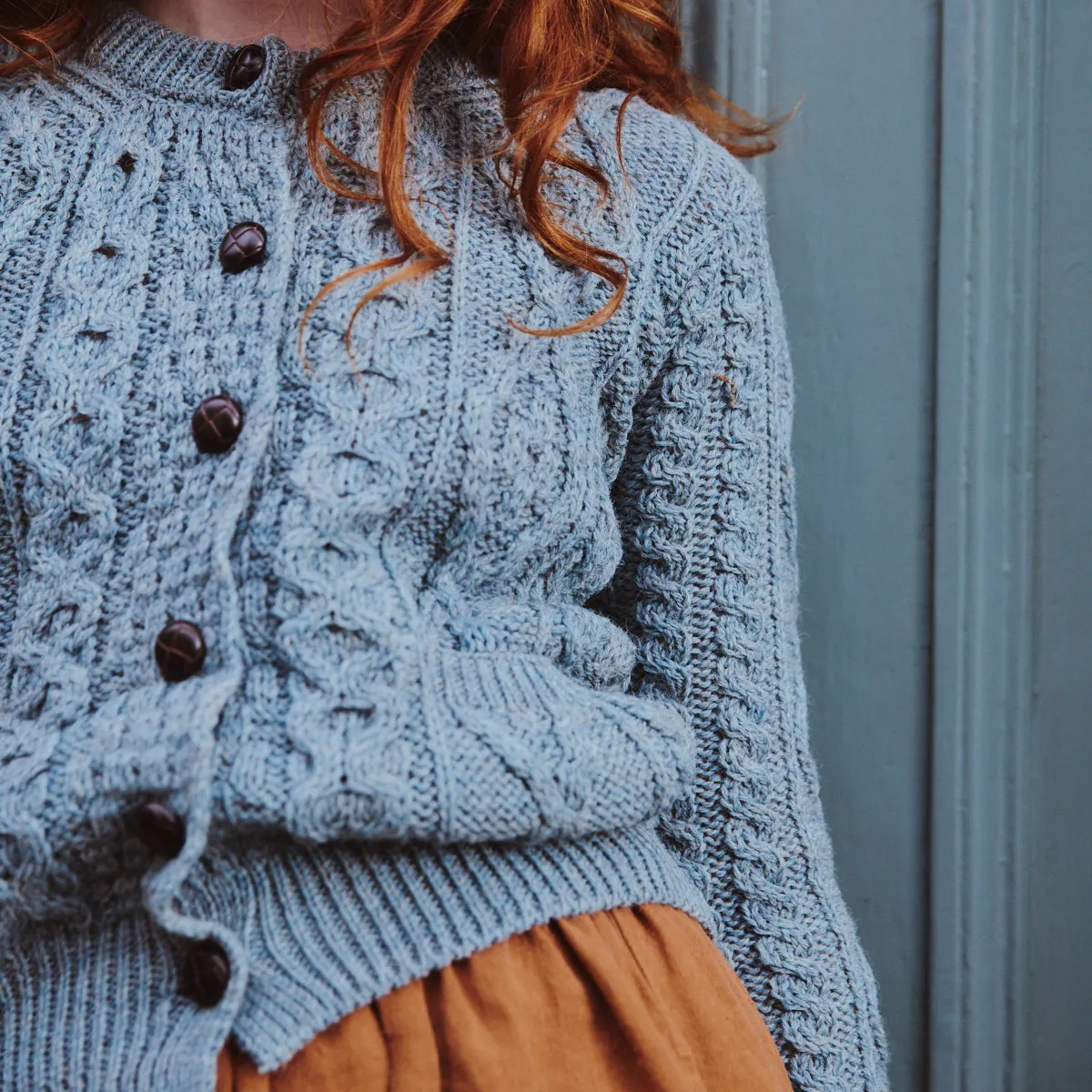 Aran Cardigan - Dusty Blue
