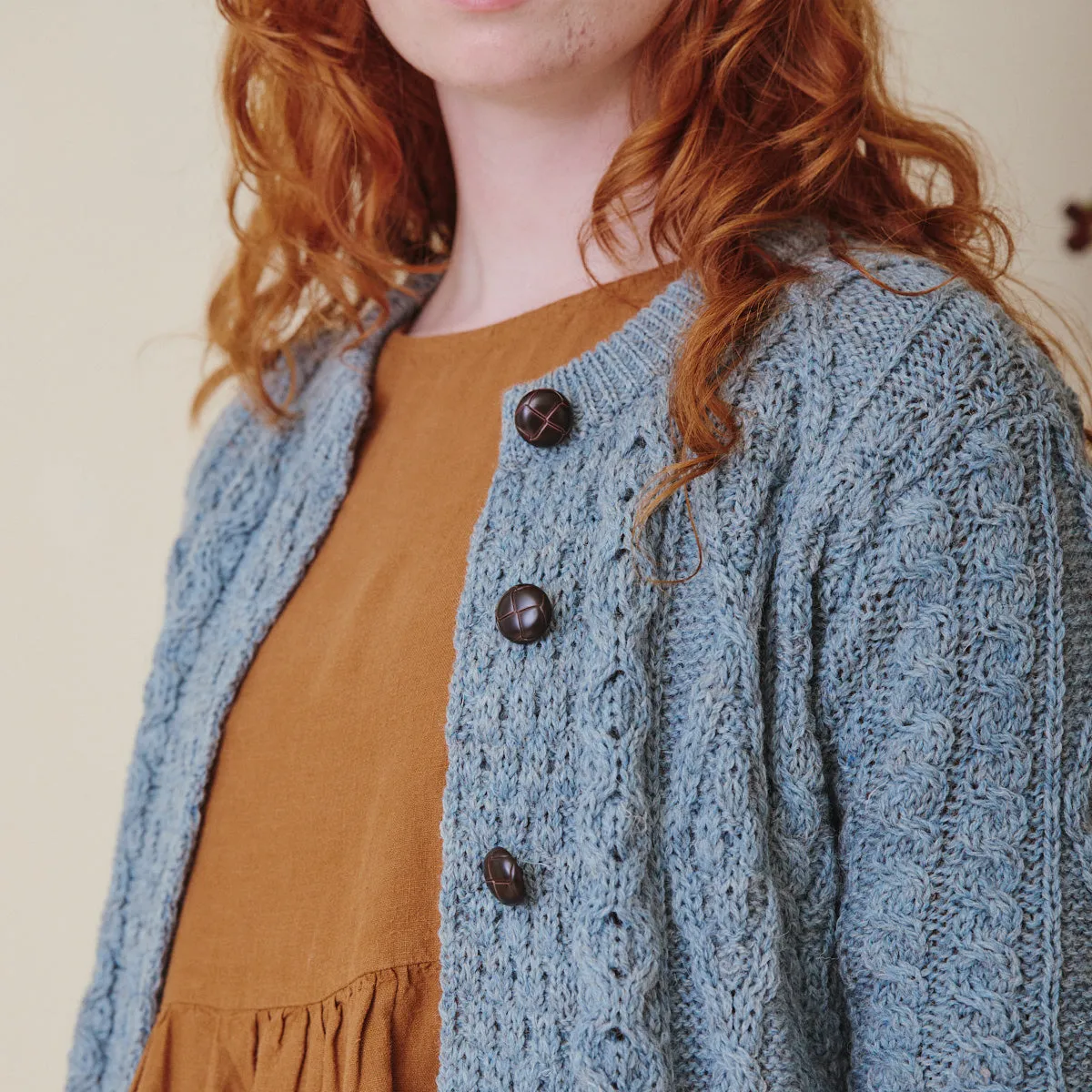 Aran Cardigan - Dusty Blue