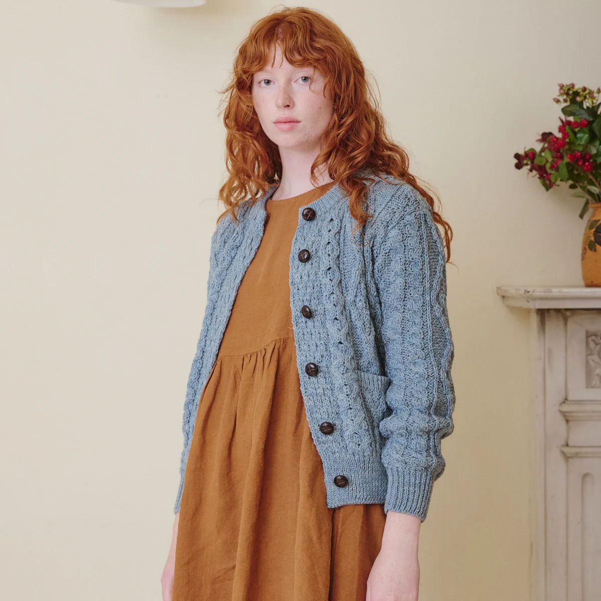 Aran Cardigan - Dusty Blue