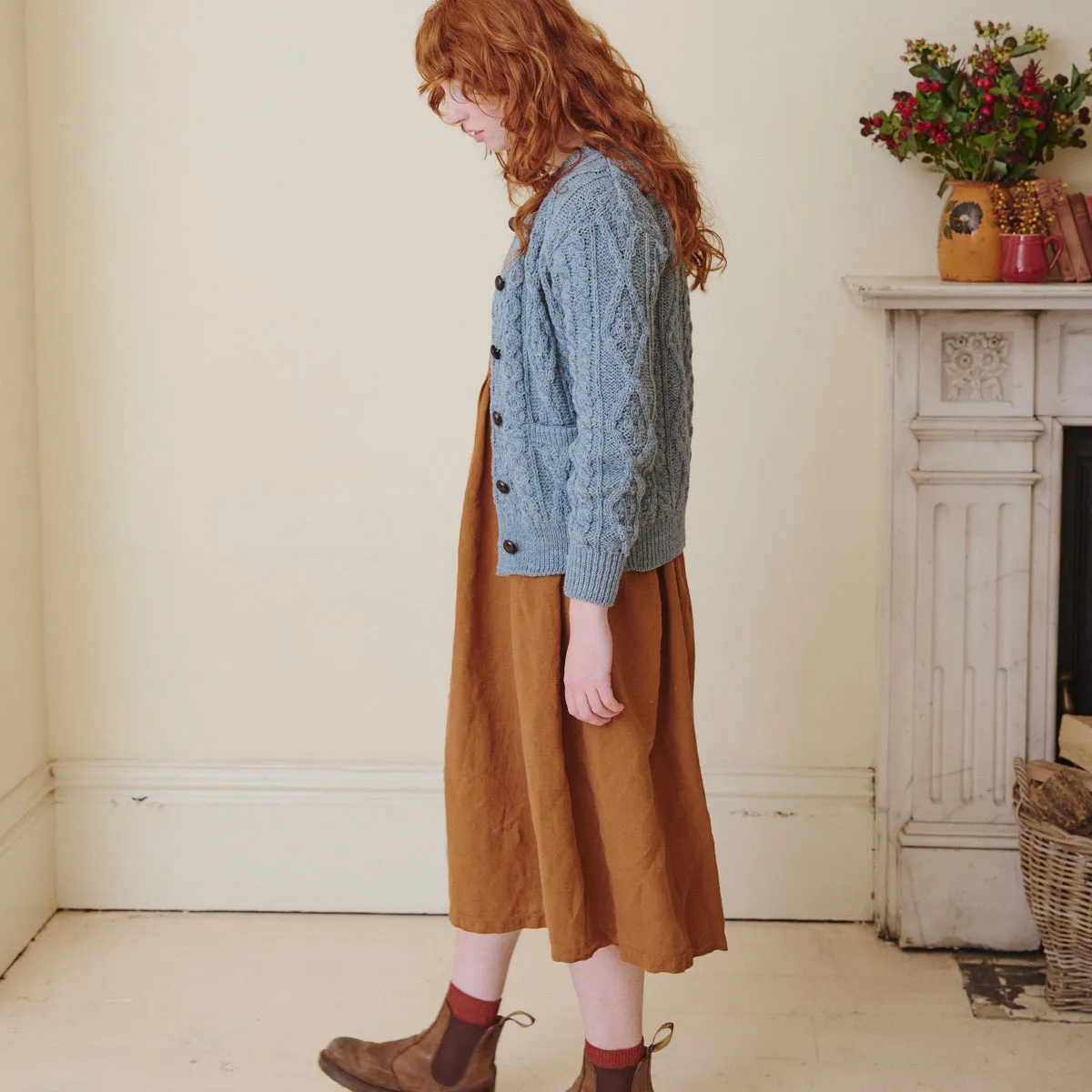 Aran Cardigan - Dusty Blue