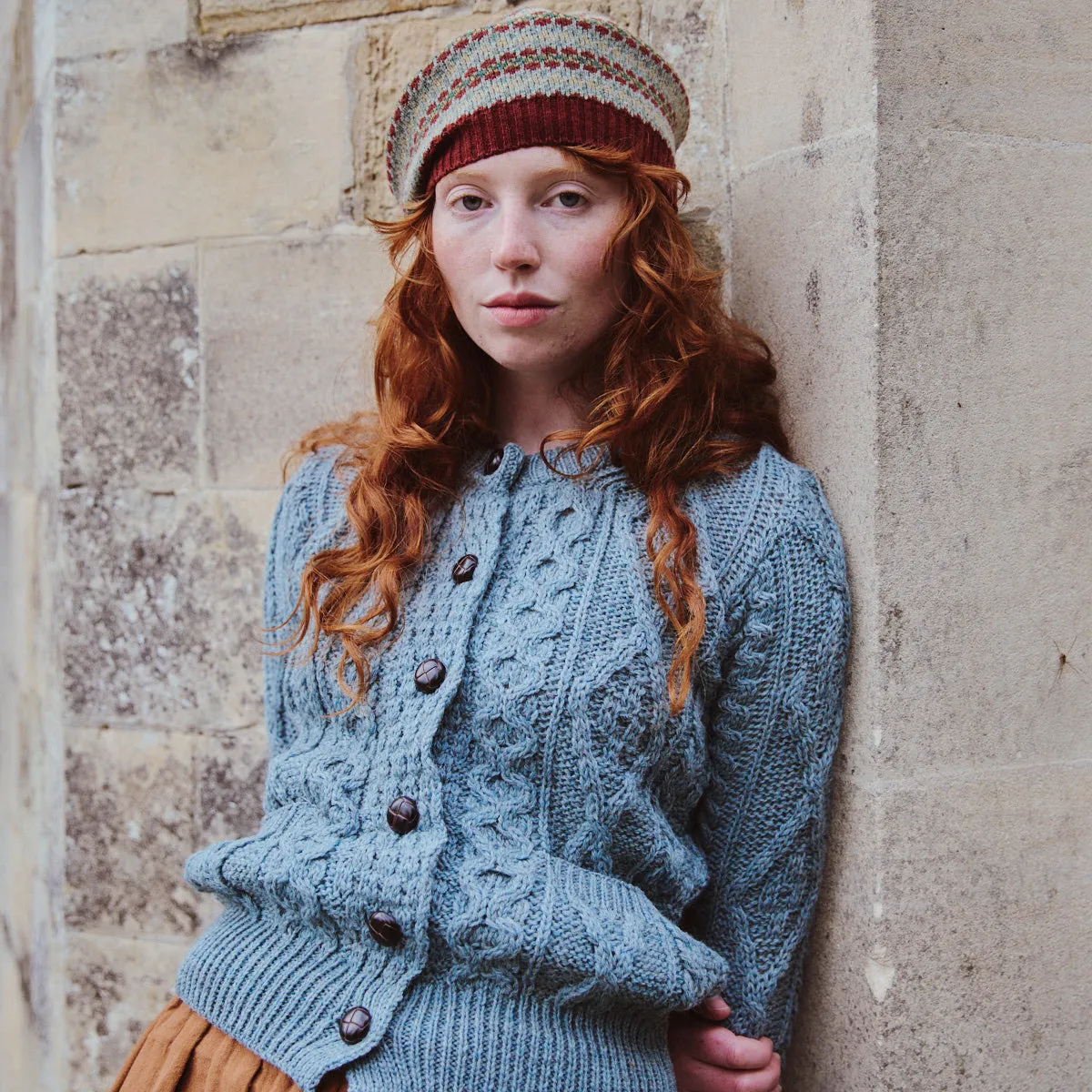 Aran Cardigan - Dusty Blue